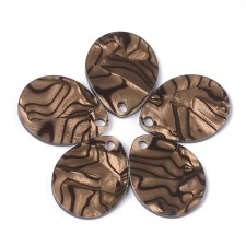 2pc  - Teardrop Resin Cabochon Flatback  Pendants, 28x22mm - Brown Swirl