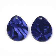 2pc  - Teardrop Resin Cabochon Flatback  Pendants, 28x22mm - Dark Blue Swirl