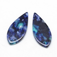 2pc  - Teardrop Resin Cabochon Flatback  Pendants, 36.5x15.5mm - Blue Marble