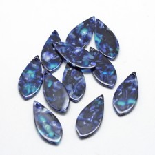 2pc  - Teardrop Resin Cabochon Flatback  Pendants, 36.5x15.5mm - Blue Marble