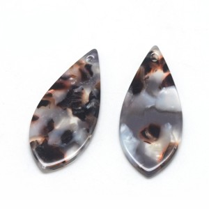 2pc  - Teardrop Resin Cabochon Flatback  Pendants, 36.5x15.5mm - Brown Marble