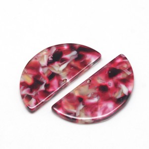 2pc  - Resin Cabochon Flatback  Pendants, 23.5x12mm Half Round  - Red Marble