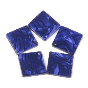 2pc  - Resin Cabochon Flatback  Pendants, 25x25mm Rhombus - Blue Swirl