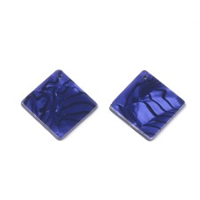 2pc  - Resin Cabochon Flatback  Pendants, 25x25mm Rhombus - Blue Swirl