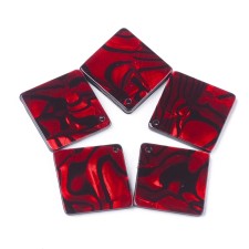 2pc  - Resin Cabochon Flatback  Pendants, 25x25mm Rhombus - Red Swirl