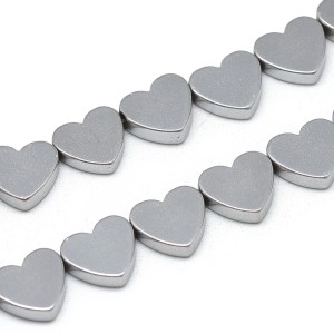 1 Strand Non-magnetic Plated color Hematite Heart Beads 8x7mm - Silver