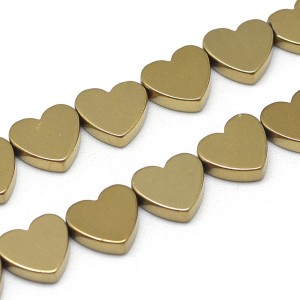 1 Strand Non-magnetic Plated color Hematite Heart Beads 8x7mm - Gold