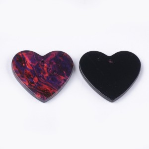 2pc  - Resin Cabochon Flatback  Pendants, 25x22mm Hearts - Red Swirl