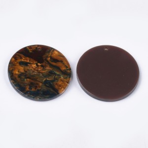 2pc  - Resin Cabochon Flatback  Pendants, 27.5mm Round - Brown Swirl