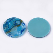 2pc  - Resin Cabochon Flatback  Pendants, 27.5mm Round - Blue Swirl