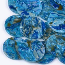 2pc  - Resin Cabochon Flatback  Pendants, 27.5mm Round - Blue Swirl