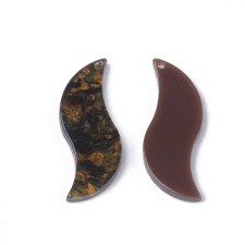 2pc  - Resin Cabochon Flatback  Pendants, 29x11mm Curved S Shape - Brown Swirl