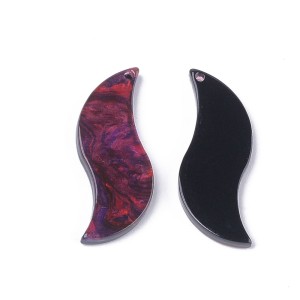 2pc  - Resin Cabochon Flatback  Pendants, 29x11mm Curved S Shape - Red Swirl