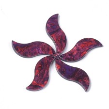 2pc  - Resin Cabochon Flatback  Pendants, 29x11mm Curved S Shape - Red Swirl