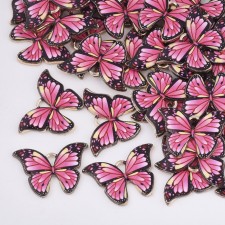 4pc Large Enamel Butterfly Charm Pendant 22x15mm- Pink