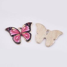Enamel Butterfly Charm Pendant 22x15mm- Pink - 4pcs