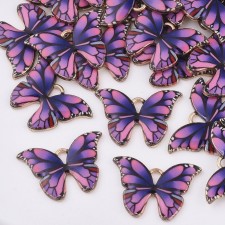 4pc Large Enamel Butterfly Charm Pendant 22x15mm- Purple