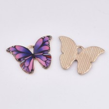 Enamel Butterfly Charm Pendant 22x15mm- Purple - 4pcs