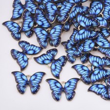Enamel Butterfly Charm Pendant 22x15mm- Blue - 4pcs