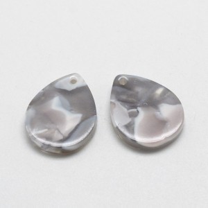 2pc  - Teardrop Resin Cabochon Flatback  Pendants, 18x13mm - Grey Marble