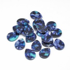 2pc  - Teardrop Resin Cabochon Flatback  Pendants, 18x13mm - Midnight Blue Marble