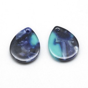 2pc  - Teardrop Resin Cabochon Flatback  Pendants, 18x13mm - Midnight Blue Marble