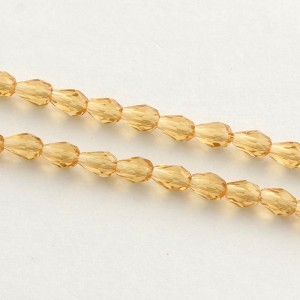 Transparent Glass Bead Strands, Faceted, Drop, 5x3mm - Sandy Brown