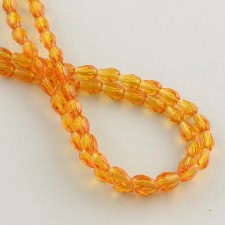 Transparent Glass Bead Strands, Faceted, Drop, 5x3mm - Dark Orange