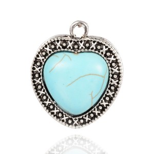 1pc Western Style Heart Antique Silver Pendant Synthetic Turquoise 30x25mm