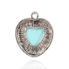 1pc Western Style Heart Antique Silver Pendant Synthetic Turquoise 30x25mm