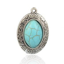 1pc Oval Western Style Antique Silver Pendant Synthetic Turquoise 33x23mm