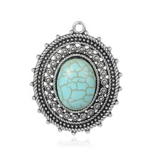 Western Style Antique Silver Pendant Turquoise 36x29mm 1pc