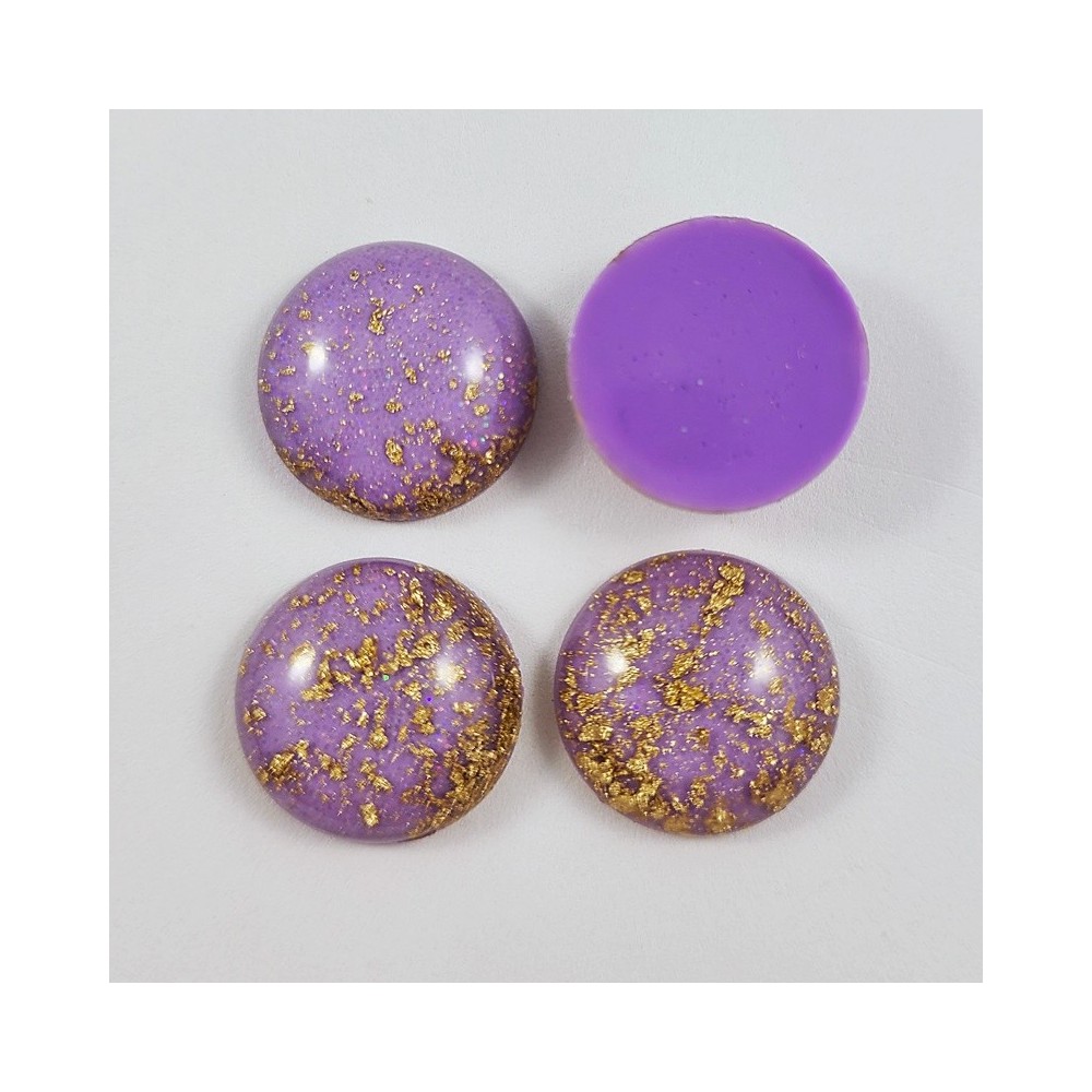 10pc  - Gold Foil Resin Cabochon Flatback Embellishments 18mm round - Purple