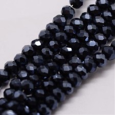3x2mm Pearl Lustre Black Faceted Rondelle Beads 12" Strand 150pcs