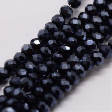 12" Strand 150pc Aprox - 3x2mm Pearl Lustre Black Faceted Rondelle Beads