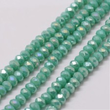 12" Strand 150pc Aprox - 3x2mm Rainbow Plated Sea Green Faceted Rondelle Beads