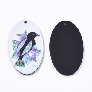 2pc Printed Bird Oval Flatback Cameo Resin Cabochon or Pendant 45x26mm