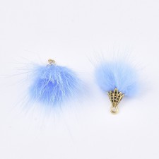 4pc Faux Mink Fur Tassels 20-30mm Long  - Cornflower Blue