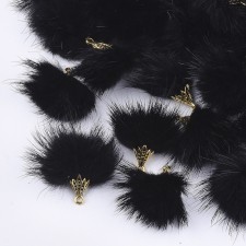 4pc Faux Mink Fur Tassels 20-30mm Long  - Black