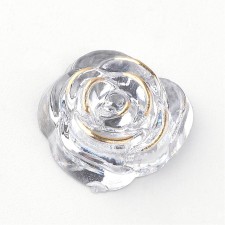 Gold Metal Enlaced Resin Roses Cabochons, Flower 15mm Clear 10pc