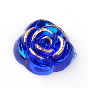 20pc Gold Metal Enlaced Resin Roses Cabochons, Flower 15mm Blue