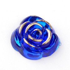 10pc Gold Metal Enlaced Resin Roses Cabochons, Flower 15mm Blue