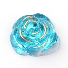 15mm Aqua Blue Resin Roses Gold Metal Enlaced Cabochons, Flower 10pcs