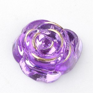 20pc Gold Metal Enlaced Resin Roses Cabochons, Flower 15mm Purple