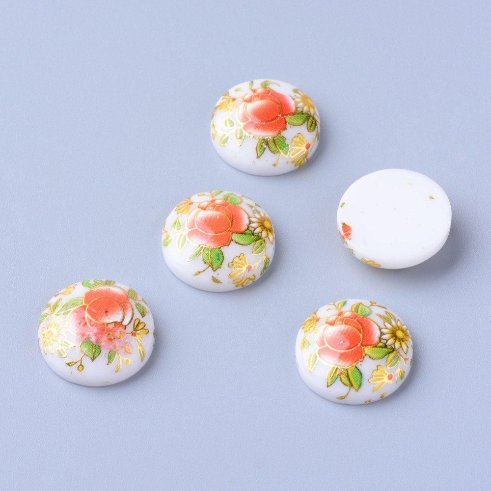 2pcs Hand Printed Flowers Roses Round Cabochon Resin  25mm