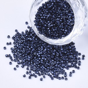 Metallic Blue Glass Barrel Seed Beads 10g bag