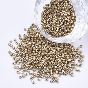 Metallic Light Gold Glass Barrel Seed Beads 10g bag