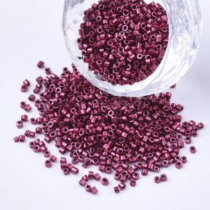 Metallic Camellia Red Glass Barrel Seed Beads 10g bag