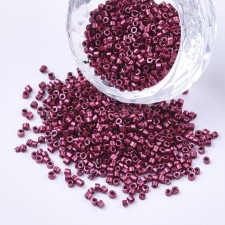 Glass Cylinder Seed Beads - Metallic Camellia Red - 10g bag