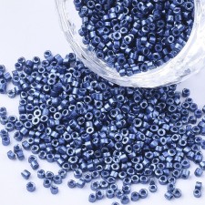 Metallic Cornflower Blue Glass Barrel Seed Beads 10g bag